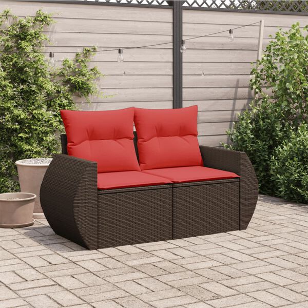 vidaXL Gartensofa mit Kissen 2-Sitzer Braun Poly Rattan