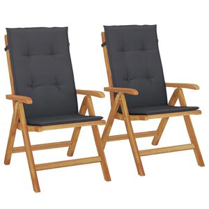 vidaXL Klappst&uuml;hle mit Kissen, 2 St&uuml;ck, Massivholz Teak