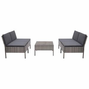 vidaXL 5-tlg. Garten-Sofagarnitur mit Auflagen Poly Rattan Grau