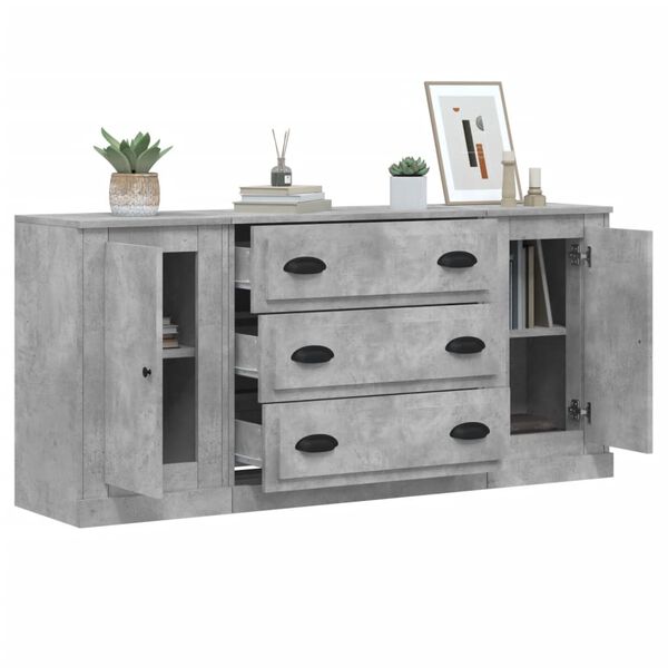 vidaXL Sideboards 3 Stk. Betongrau Holzwerkstoff