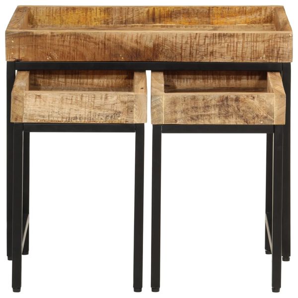 vidaXL Satztische 3 Stk. Raues Massivholz Mango und Eisen