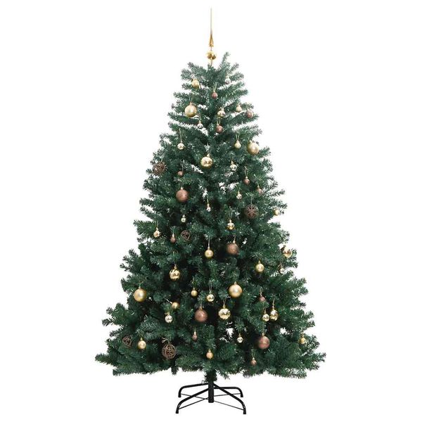 vidaXL K&uuml;nstlicher Weihnachtsbaum Klappbar 300 LEDs & Kugeln 210 cm