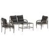 vidaXL 4-tlg. Garten-Sofagarnitur mit Kissen Grau Poly Rattan