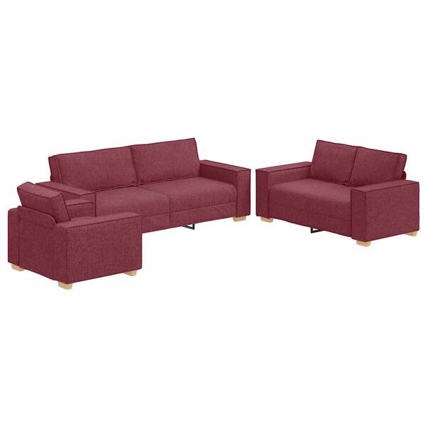 vidaXL Sofa 3 pcs Weinrot 220 x 80 x 84 cm Leinenmischgewebe