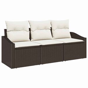 vidaXL Gartensofa-set mit Kissen 3 pcs Braun und Wei&szlig; Poly-Rattan