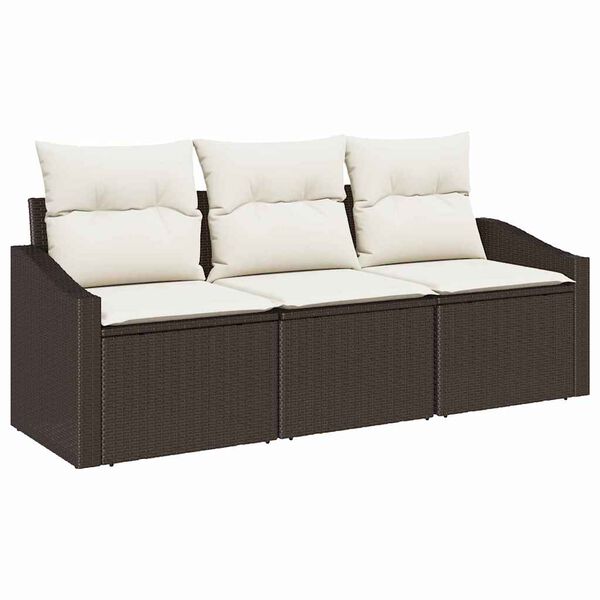 vidaXL Gartensofa-set mit Kissen 3 pcs Braun und Weiß Poly-Rattan