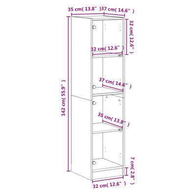 vidaXL Highboard mit Glastüren Betongrau 35x37x142 cm