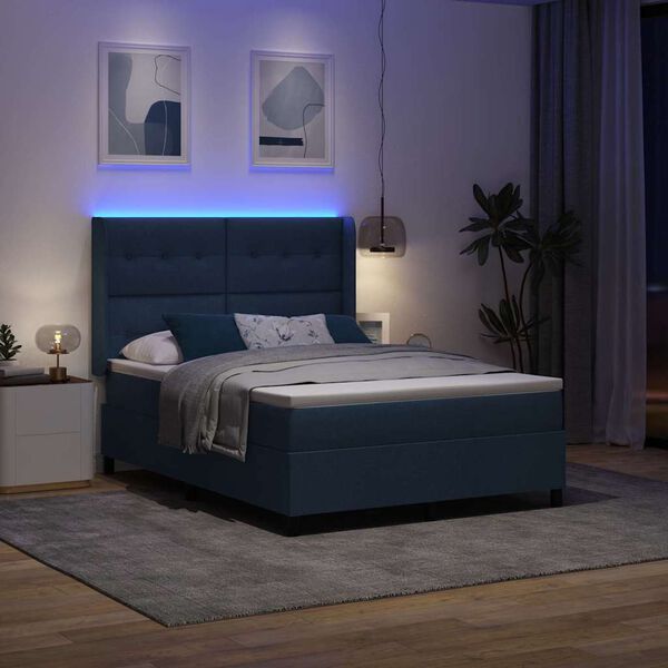 vidaXL Boxspringbett mit Matratze mit Kopfteil Blau 160 x 200 cm Stoff