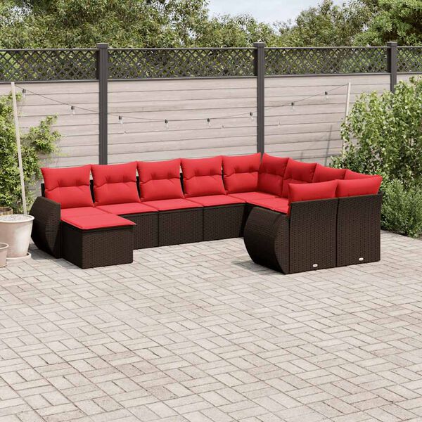 vidaXL 10-teiliges Gartensofa-Set mit Kissen, braun, Polyrattan