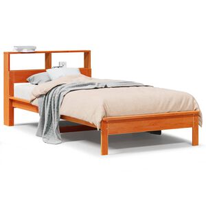 vidaXL Massivholzbett mit Regal ohne Matratze Wachsbraun 75x190 cm