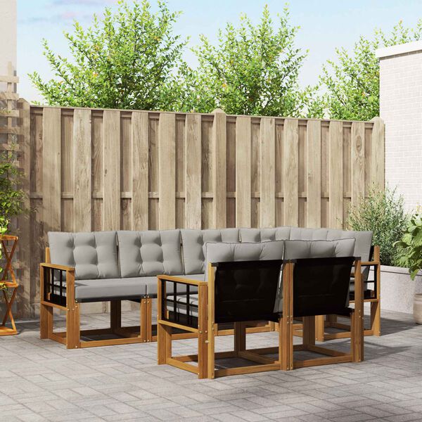 vidaXL Outdoor-Sofagarnitur mit Kissen 7 pcs Nat&uuml;rlich und Hellgrau