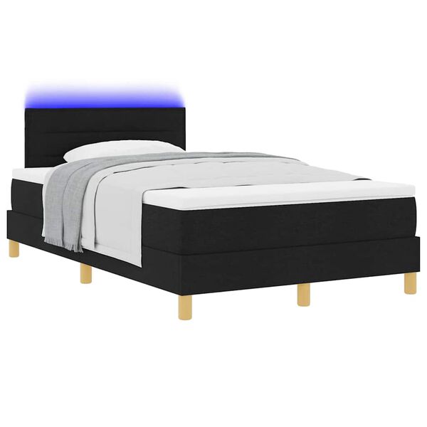 vidaXL LED Boxspringbett mit Matratze Schwarz 120 x 190 cm Stoff