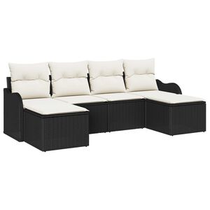 vidaXL Garten-Sofa-Set mit Kissen 6 pcs Schwarz und Wei&szlig; Poly Rattan