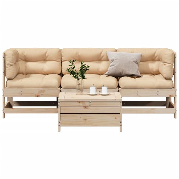 vidaXL 4-tlg. Garten-Lounge-Set mit Kissen Massivholz Kiefer