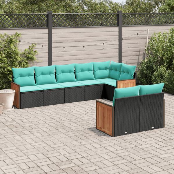 vidaXL 8-teiliges Gartensofa-Set mit Kissen, schwarzes Polyrattan