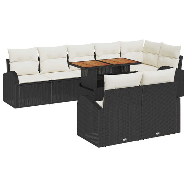 vidaXL Garten-Sofa-Set mit Speicher 9 pcs Schwarz Poly Rattan