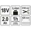 YATO Heckenschere mit 2,0 Ah Li-Ionen-Akku 18 V 420 mm