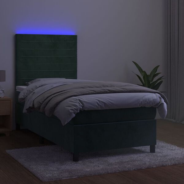 vidaXL Boxspringbett mit Matratze & LED Dunkelgr&uuml;n 80x200 cm Samt