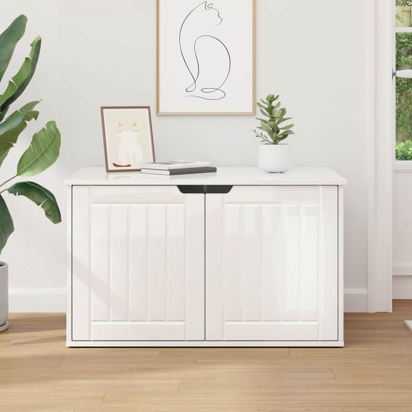 vidaXL Katzenhaus Gl&auml;nzend Wei&szlig; 85 x 55 x 50,5 cm Holzwerkstoff