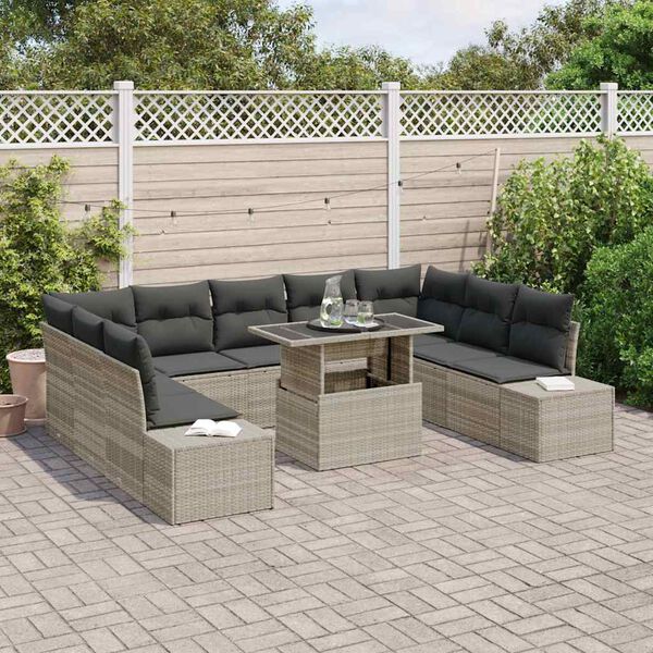 vidaXL Garten-Sofa-Set mit Kissen mit Speicher 10 pcs Hellgrau