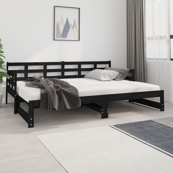 vidaXL Tagesbett Ausziehbar Schwarz Massivholz Kiefer 2x(80x200) cm