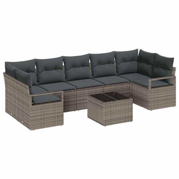 vidaXL Sofa Set mit Kissen 8 pcs Grau Poly Rattan