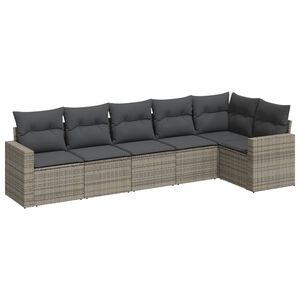 vidaXL 6-tlg. Garten-Sofagarnitur mit Kissen Grau Poly Rattan