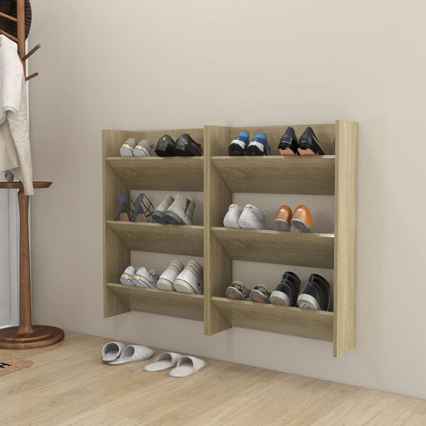 vidaXL Wand-Schuhschr&auml;nke 2 Stk. Sonoma-Eiche 60x18x90cm Holzwerkstoff
