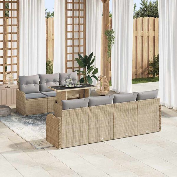 vidaXL Gartensofa-set mit Kissen 8 pcs Beige Poly-Rattan