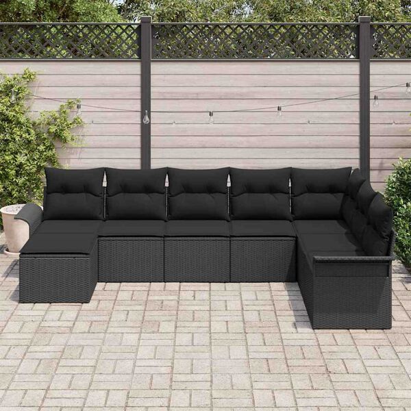 vidaXL Garten-Sofa-Set mit Kissen 8 pcs Schwarz Poly Rattan