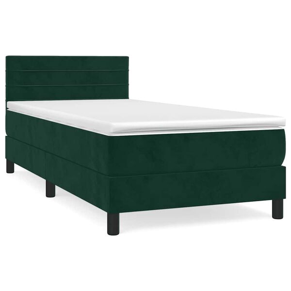 vidaXL Boxspringbett mit Matratze Dunkelgr&uuml;n 90x190 cm Samt