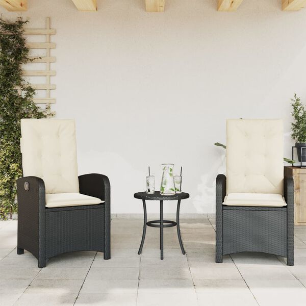 vidaXL 3-tlg. Bistro-Set mit Kissen Schwarz Poly Rattan