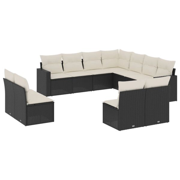 vidaXL 11-tlg. Garten-Sofagarnitur mit Kissen Schwarz Poly Rattan