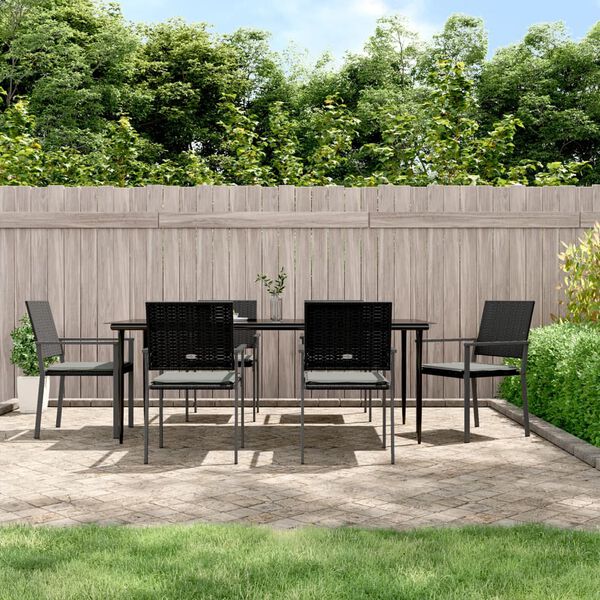 vidaXL 7-tlg. Garten-Essgruppe mit Kissen Poly Rattan und Stahl