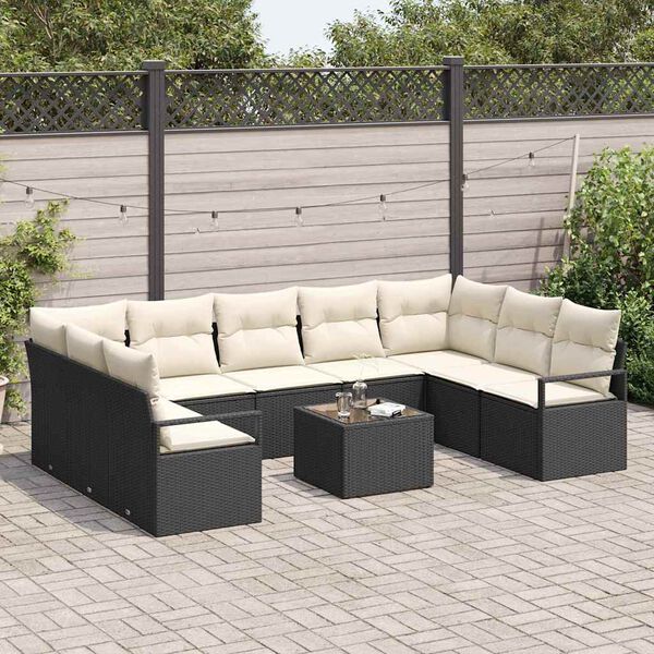 vidaXL Sofa Set mit Kissen 10 pcs Schwarz Poly-Rattan