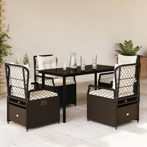 vidaXL 5-tlg. Garten-Essgruppe mit Kissen Braun Poly Rattan