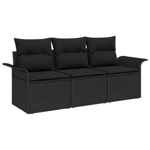 vidaXL Sofa Set mit Kissen 3 pcs Schwarz Poly-Rattan