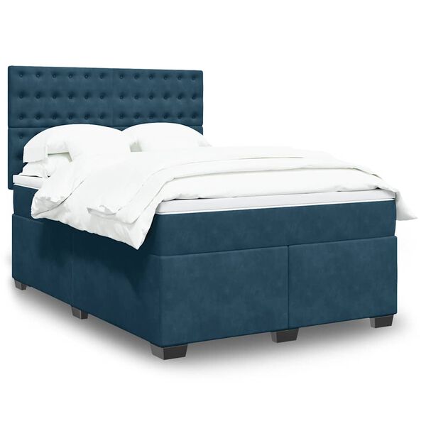 vidaXL Boxspringbett mit Matratze Blau 160x200 cm Samt