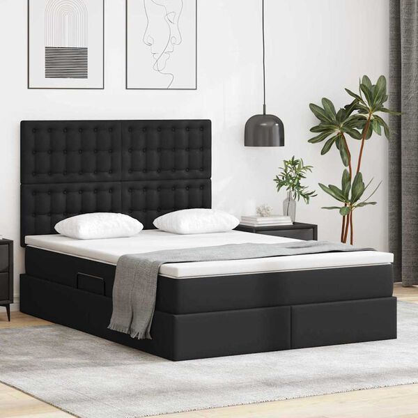 vidaXL Bett mit Stauraum und LED Schwarz 140 x 200 cm Kunstleder