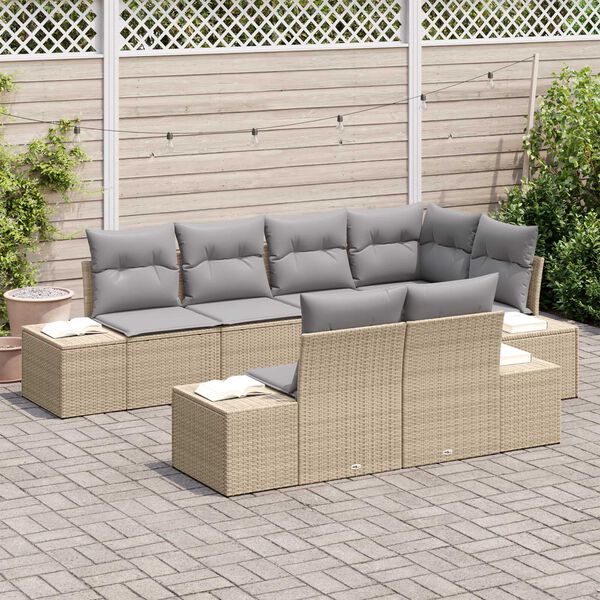 vidaXL Gartensofa-set mit Kissen 7 pcs Beige und Grau Poly-Rattan