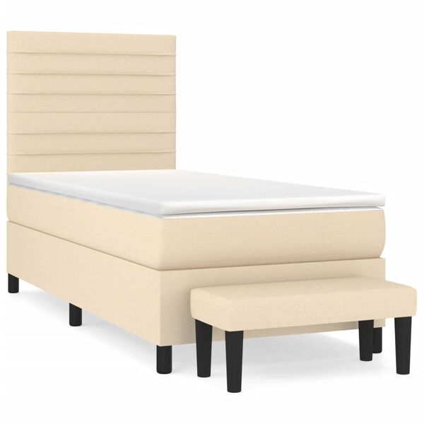 vidaXL Boxspringbett mit Matratze Creme 90x200 cm Stoff