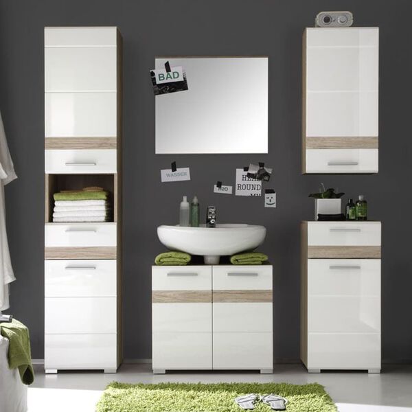 Trendteam Badschrank Set-One Wei&szlig; & Helle San Remo Eichen-Optik