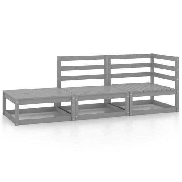 vidaXL 3-tlg. Garten-Lounge-Set Grau Massivholz Kiefer