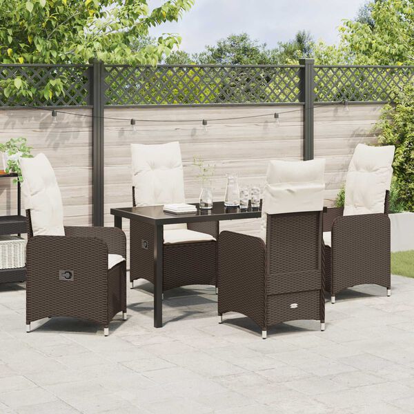 vidaXL Garten Essgruppe mit Kissen 5 pcs Braun Poly Rattan