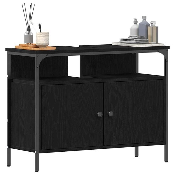 vidaXL Waschbeckenschrank mit T&uuml;r Schwarz Eichen-Optik 80 x 30 x 60 cm