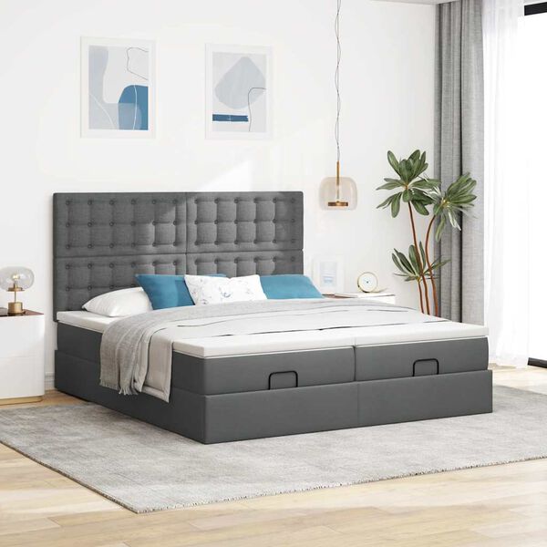 vidaXL Ottoman-Bett mit Matratzen Dunkelgrau 160x200 cm Stoff