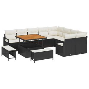 vidaXL Gartensofa-set mit Kissen 12 pcs Schwarz Poly-Rattan