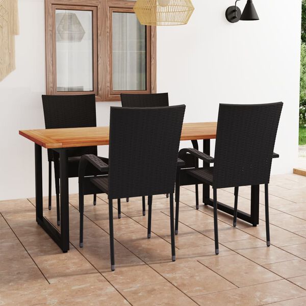 vidaXL 5-tlg. Garten-Essgruppe Poly Rattan Schwarz