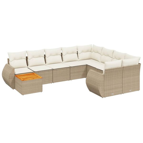 vidaXL 10-tlg. Garten-Sofagarnitur mit Kissen Beige Poly Rattan