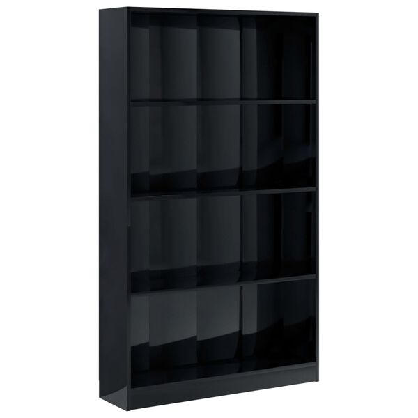 vidaXL B&uuml;cherregal 4 F&auml;cher Hochglanz-Schwarz 80x24x142 Holzwerkstoff